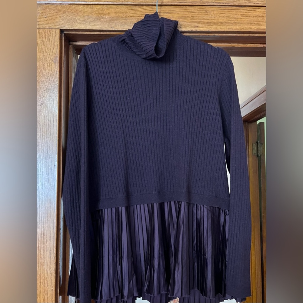 Nine West Turtleneck Sweater with Pleated Hem Color: Midnight Wine Size: XL